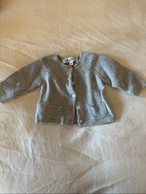 Tartine et Chocolat Light Gray Knit Baby Cardigan